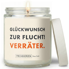 Kerze mit Spruch | glückwunsch zur flucht! verräter.