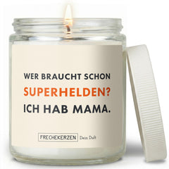 Deko Kerze | wer braucht schon superhelden? ich hab mama.
